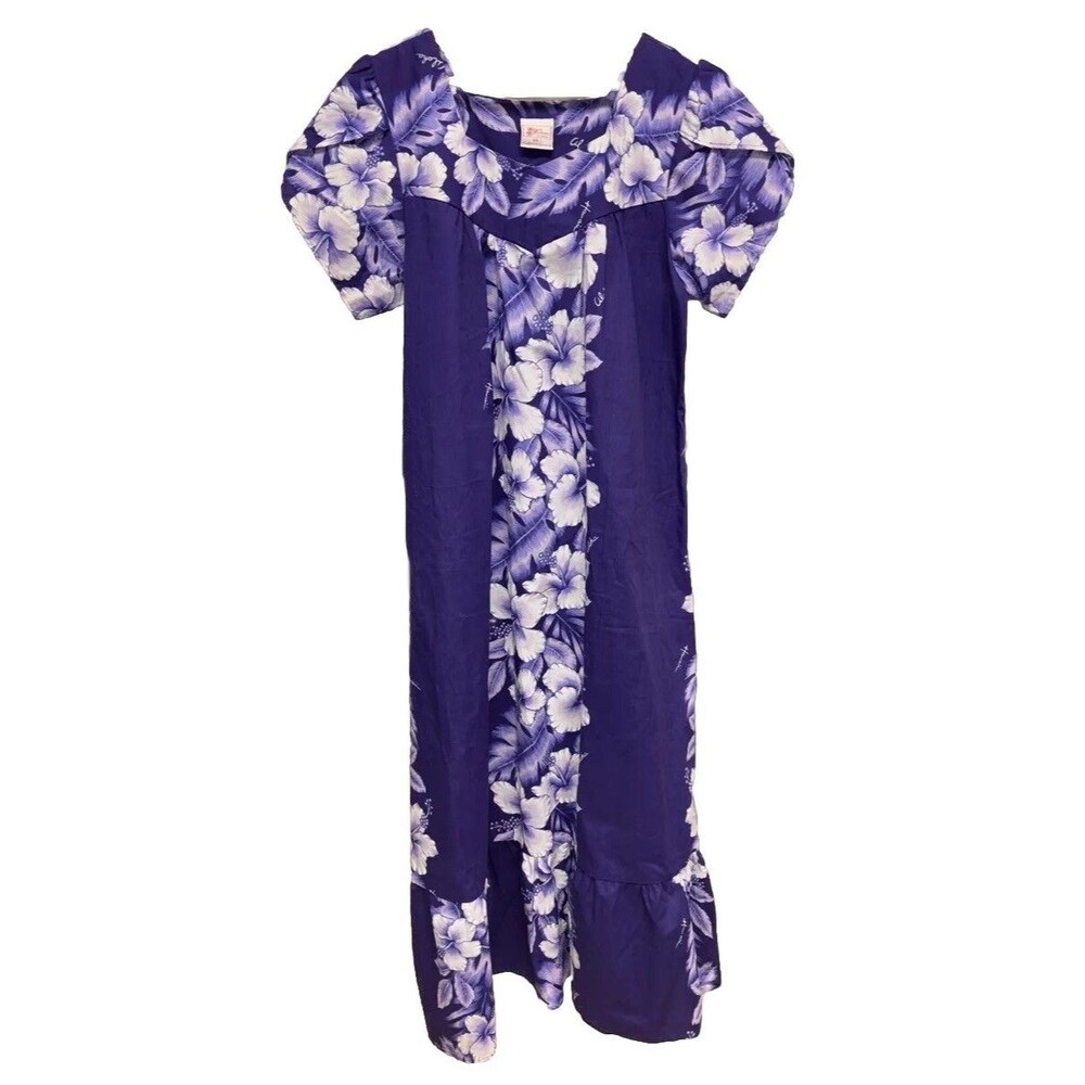 Kalena Fashions of Hawaii Vintage Women Purple Floral Print Muumuu Dress L